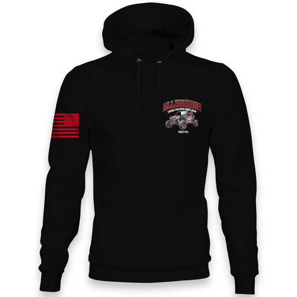 Front view of Allegiance They Fly Hoodie with small chest UTV design