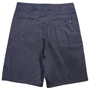 Back of dark charcoal Allegiance Jett Walk Short showing welt pockets, utility pocket, and reinforced stitching